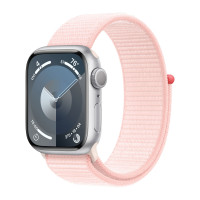 Apple Watch Series 9 41mm, Silver Aluminum Case with Sport Loop - Light Pink