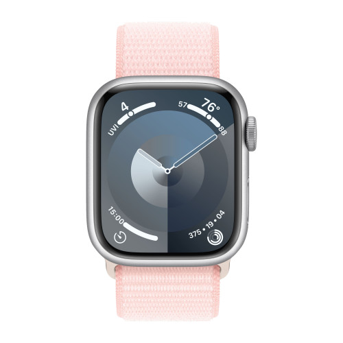 Apple Watch Series 9 41mm, Silver Aluminum Case with Sport Loop - Light Pink