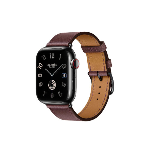 Кожаный ремешок Hermes для Apple Watch Single Tour 45mm - Бордовый (Bordeaux