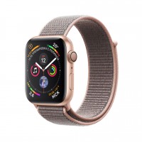 Apple Watch Series 4, 44 мм, золотой алюминий, спортивный браслет из нейлона "розовое золото"
