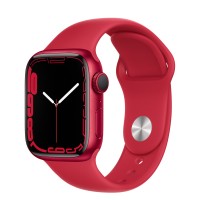Apple Watch Series 7 41 мм, красный алюминий, красный спортивный ремешок