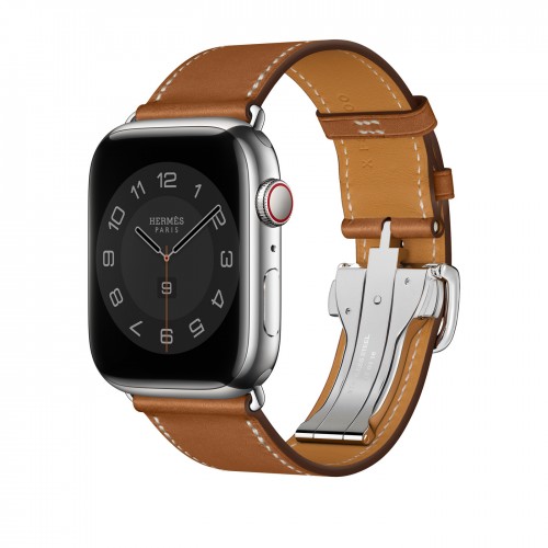 Ремешок из кожи Barénia с раскладывающейся застёжкой 45mm Hermès для Apple Watch - "Коричневый"
