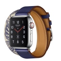 Apple Watch Hermes Series 5, 40mm Stainless Steel Case with Encre Beton Swift Leather Double Tour