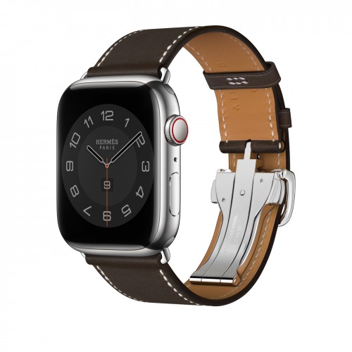 Ремешок из кожи Barénia с раскладывающейся застёжкой 45mm Hermès для Apple Watch - "Темно-коричневый"