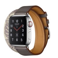 Apple Watch Hermes Series 5, 40mm Stainless Steel Case with Etain Beton Swift Leather Double Tour