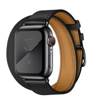 Apple Watch Hermes Series 5, 40mm Space Black Stainless Steel Case with Noir Swift Leather Double Tour