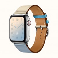 Apple Watch Series 4 Hermes, 44 мм, кожаный ремешок, бежевый, голубой, нержавеющая сталь, Cellular + GPS
