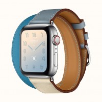 Apple Watch Series 4 Hermes, 40 мм, двойной кожаный ремешок, бежевый, голубой, нержавеющая сталь, Cellular + GPS