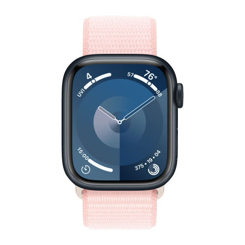 Apple Watch Series 9 45mm, Midnight Aluminum Case with Sport Loop - Light Pink