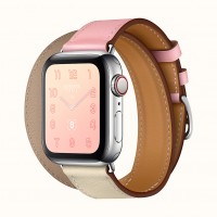 Apple Watch Series 4 Hermes, 40 мм, двойной кожаный ремешок, розовая сакура, бежевый нержавеющая сталь, Cellular + GPS