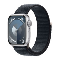 Apple Watch Series 9 45mm, Silver Aluminum Case with Sport Loop - Midnight