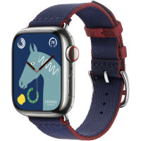 Apple Watch Hermes Series 9 41mm, ремешок из плетеного нейлона синий с красным