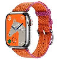 Apple Watch Hermes Series 9 41mm, ремешок из плетеного нейлона оранжевый с розовым
