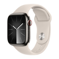 Apple Watch Series 9 41mm, Graphite Stainless Steel Case with Sport Band - Starlight