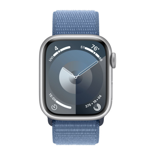 Apple Watch Series 9 45mm, Silver Aluminum Case with Sport Loop - Winter Blue