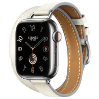 Apple Watch Hermes Series 9 41mm, двойной тонкий кожаный ремешок белого цвета