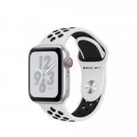 Apple Watch Series 4 Nike+, 40 мм LTE, серебристый алюминий, спортивный ремешок "чистая платина с черным"