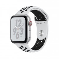 Apple Watch Series 4 Nike+, 44 мм LTE, серебристый алюминий, спортивный ремешок "чистая платина с черным"