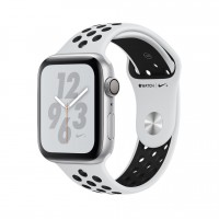 Apple Watch Series 4 Nike+, 44 мм серебристый алюминий, спортивный ремешок "чистая платина с черным"