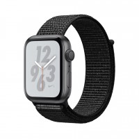 Apple Watch Series 4 Nike+, 44 мм серебристый алюминий, браслет найк из чёрного нейлона