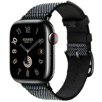 Apple Watch Hermes Series 9 41mm, черный корпус, клетчатый ремешок из плетеного нейлона джинсовые с черным