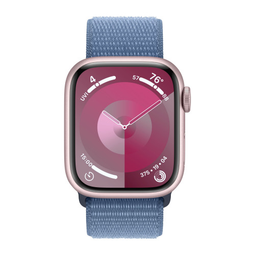 Apple Watch Series 9 45mm, Pink Aluminum Case with Sport Loop - Winter Blue