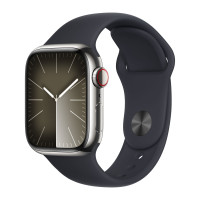 Apple Watch Series 9 41mm, Silver Stainless Steel Case with Sport Band - Midnight