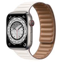 Apple Watch Series 7 45 мм Титановые, кожаный ремешок «Белый мел»