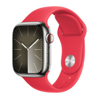 Apple Watch Series 9 41mm, Silver Stainless Steel Case with Sport Band - Red