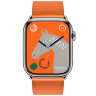 Apple Watch Hermes Series 9 45mm, классический кожаный ремешок оранжевого цвета
