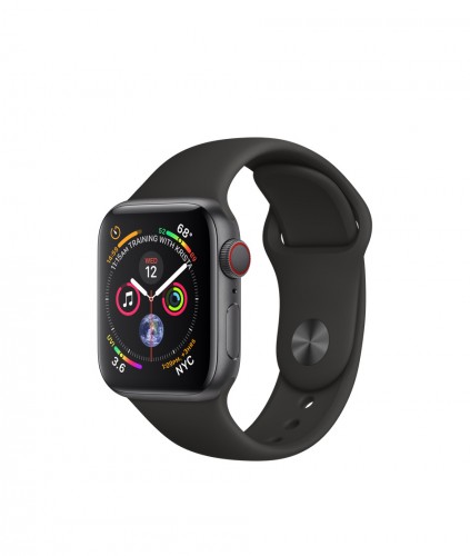 Apple Watch Series 4 LTE + GPS 40 мм Корпус из алюминия цвета «серый космос», спортивный ремешок чёрного цвета