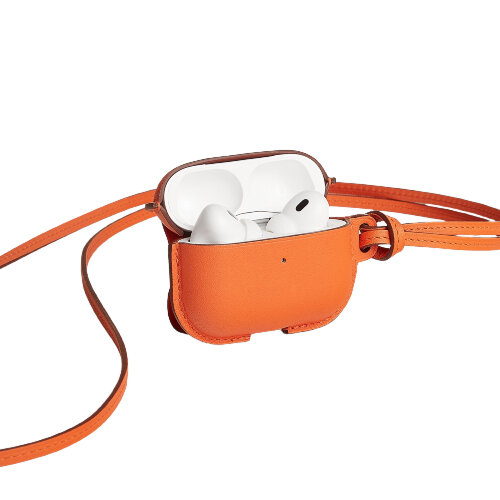 Кожаный чехол Hermes для AirPods Pro 2 Orange / Cuivre