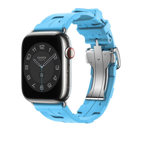 Ремешок Hermes для Apple Watch 45mm Kilim Single Tour - Голубой (Bleu Céleste)