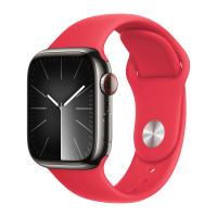 Apple Watch Series 9 45mm, Graphite Stainless Steel Case with Sport Band - Red