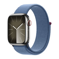 Apple Watch Series 9 41mm, Silver Stainless Steel Case with Sport Loop - Winter Blue