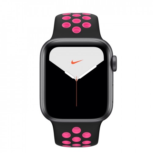 Apple Watch series 5 Nike, 40 мм GPS + Cellular, алюминий "серый космос",спортивный ремешок nike "черный/розовый всплеск"