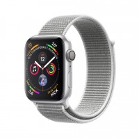 Apple Watch Series 4, 44 мм, серебристый алюминий, браслет из нейлона "белая ракушка"