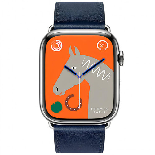 Apple Watch Hermes Series 9 45mm, классический кожаный ремешок синего цвета