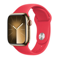 Apple Watch Series 9 45mm, Gold Stainless Steel Case with Sport Band - Red