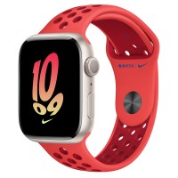 Apple Watch Series 8 Nike 45mm, Starlight Aluminum Case with Sport Band - Bright Crimson/Gym Red