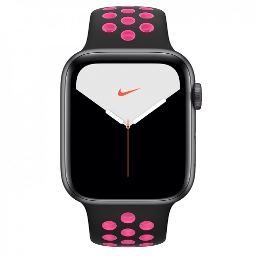 Apple Watch series 5 Nike, 44 мм GPS + Cellular, алюминий "серый космос",спортивный ремешок nike "черный/розовый всплеск"