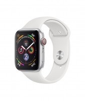 Apple Watch Series 4, 44 мм Cellular + GPS, серебристый алюминий, белый спортивный ремешок