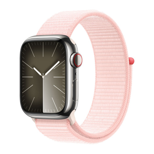 Apple Watch Series 9 45mm, Silver Stainless Steel Case with Sport Loop - Light Pink