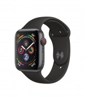 Apple Watch Series 4, 44 мм Cellular + GPS, алюминий "серый космос", черный спортивный ремешок