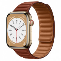 Apple Watch Series 9 41mm, золотая нержавеющая сталь, кожаный коричневый ремешок