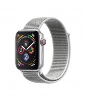 Apple Watch Series 4, 44 мм Cellular + GPS, серебристый алюминий, браслет из нейлона "белая ракушка"
