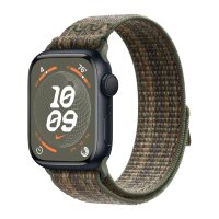 Apple Watch Series 9 41mm, Midnight Aluminum Case with Nike Sport Loop - Sequoia/Orange