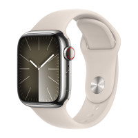 Apple Watch Series 9 45mm, Silver Stainless Steel Case with Sport Band - Starlight