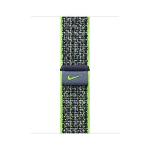 Apple Watch Series 9 41mm, Midnight Aluminum Case with Nike Sport Loop - Bright Green/Blue