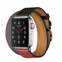 Apple Watch Hermes Series 5, 40mm Stainless Steel Case with Noir Brique Étain Swift Leather Double Tour